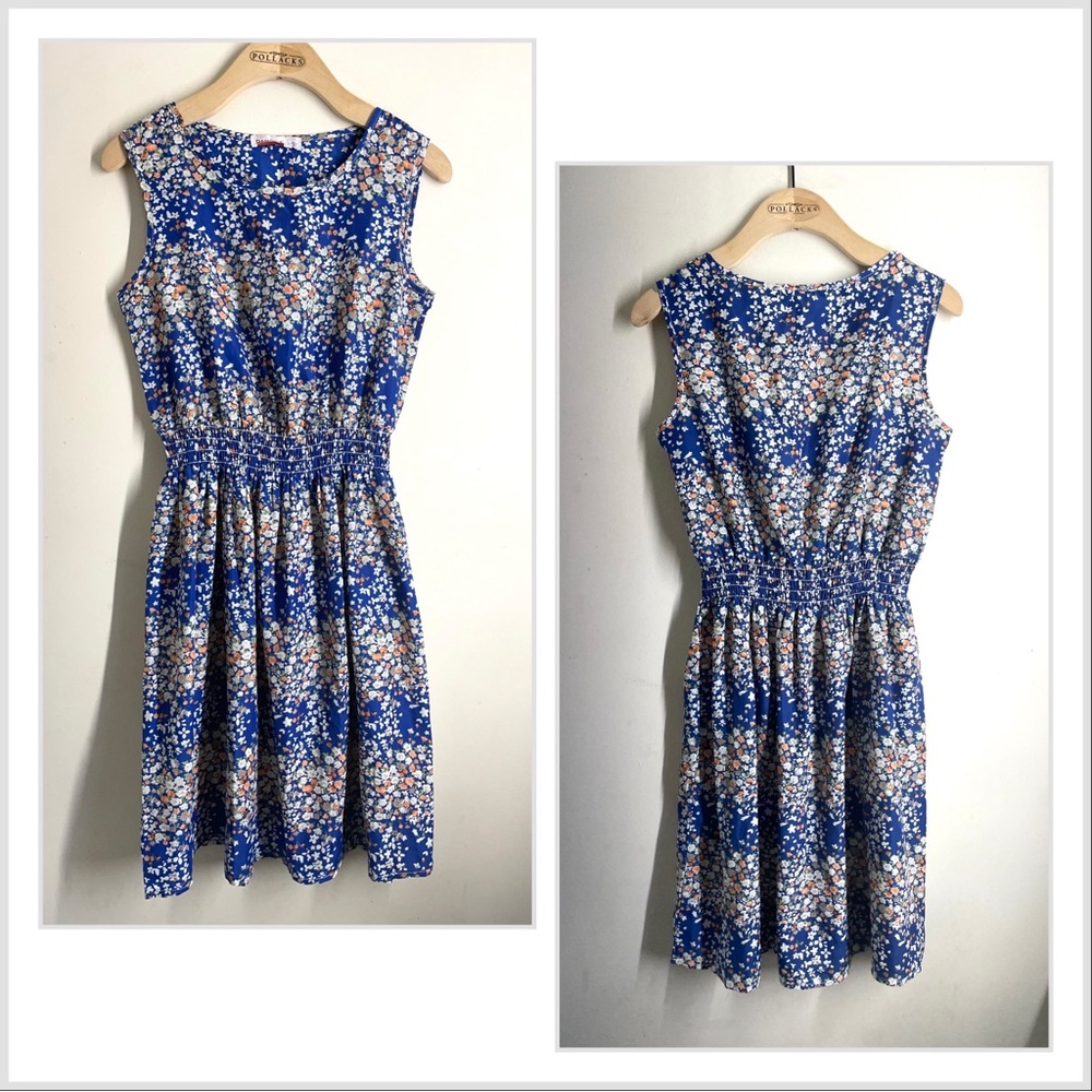 Pakula Fit and Flare Sleeveless Floral Dress Blue size S